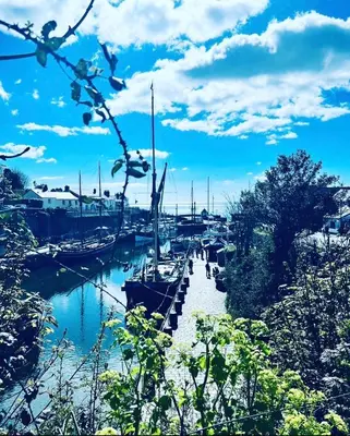 a group of boats are docked in a harbor at Captains Quarters in Charlestown