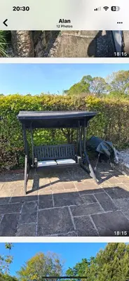 two pictures of a picnic table and a bench at Trelowen Cottage in Callington