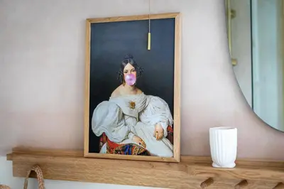 a painting of a woman with a pink nose at no.five Flushing in Flushing