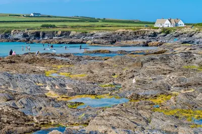 people swimming in the water on the rocks at the beach at 3 Bed in St. Merryn oc-l29062 in St Merryn