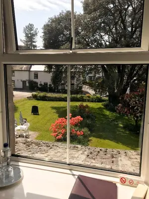 a window with a view of a yard at Elerkey Guest House in Veryan