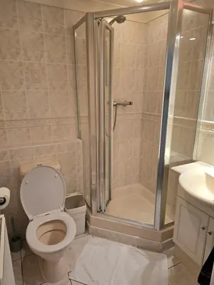 a bathroom with a shower and a toilet and a sink at Atlantic Reach Gold Lodge 12 in Newquay