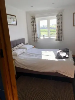 a bedroom with a bed and a window at Morvoren Cottage in Launceston