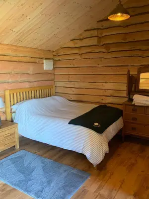 a bedroom with a bed in a log cabin at Brook lodge 2 in Liskeard