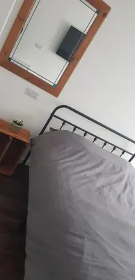 a bed in a room with a mirror above it at Self contained annex in Bodmin