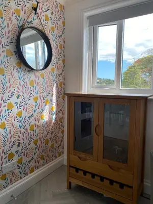 a dressing room with a mirror and a dresser at 4 Bed House in Lovely Cornish Town in Saint Columb Major