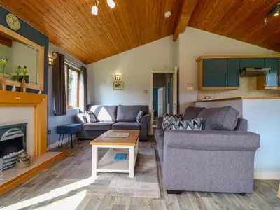 a living room with couches and a fireplace at 3 The Glade in Wadebridge
