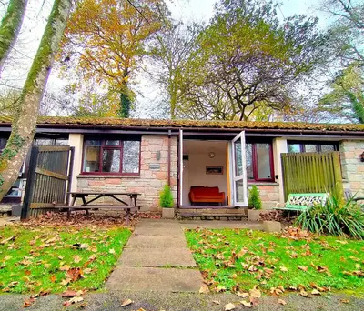 a house with a bench in front of it at Kerenza Cottage - Families & Pets in Uny Lelant