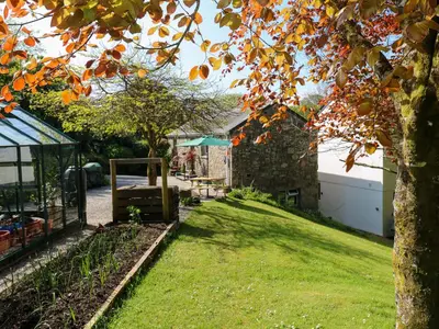 a view of the garden from the backyard at Chy-An-Oula in Falmouth