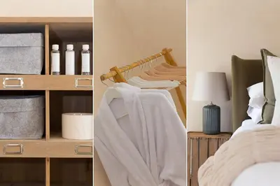 two pictures of a bedroom with a bed and towels at Dowran in Hayle