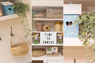 a shelf with plants and other items in a room at Dowran in Hayle