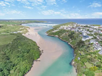 an aerial view of a beach next to the ocean at 6 Bed in Newquay oc-e18072 in Newquay