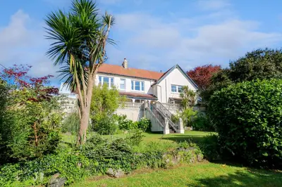 a house with a palm tree in the yard at Hindon Hall in St Ives