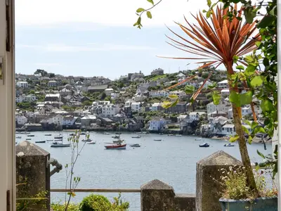 a view of a harbor with boats in the water at Waterside in Fowey