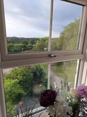 a window with a view of a garden at Redmoor in Saint Day