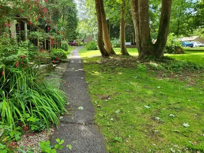 a path in a park with trees and grass at Bumbeldink in Uny Lelant