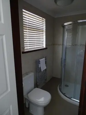 a small bathroom with a toilet and a shower at Tidal Heights in Padstow