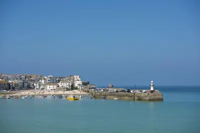 a view of a harbor with boats in the water at Mount Pleasant, St Ives in St Ives