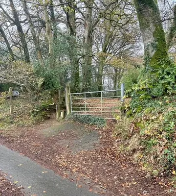 a fence on the side of a hill with trees at Rosecraddoc Lodge 23 in Liskeard