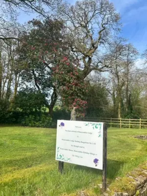 a sign in the middle of a field with a tree at Rosecraddoc Lodge 23 in Liskeard