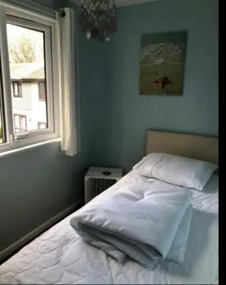 a bed in a bedroom with a window at Tolroy Manor - 84 Strawberry Hill in Hayle