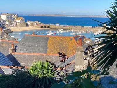 a view of a harbor with boats in the water at Admiral Cottage in St Ives
