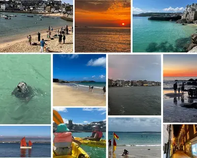 a collage of photos of people on the beach at St Ives Gazelle Cottage 2 Bedrooms in St Ives