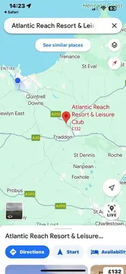 a map of the approximate location of the ashford reach resort and lease at Seven Bays in Newquay