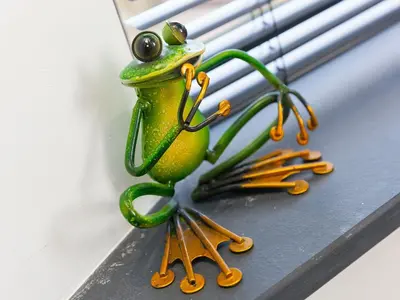 a frog is sitting on a window sill at Avon Cottage in St Ives