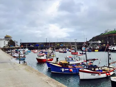 a bunch of boats are docked in a harbor at The Coach House in Par