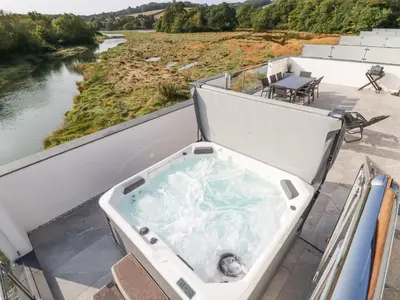 a sea lion in a bath tub on a balcony at Carnon Gwel, Devoran in Truro