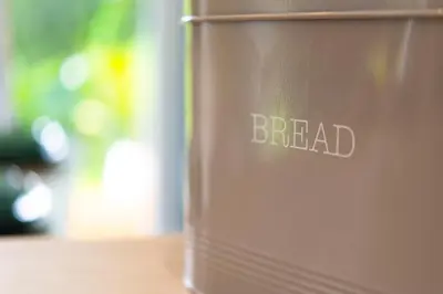a metal container with the word bread written on it at Maple Lodge in Hayle