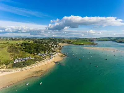 an aerial view of a beach with boats in the water at 3 Bed in St. Minver oc-c29337 in Saint Minver
