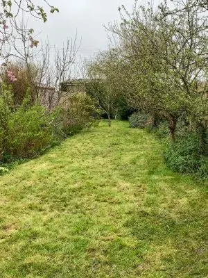 a field of grass with trees and a bridge at Fowey, quaint cottage near sea in Fowey