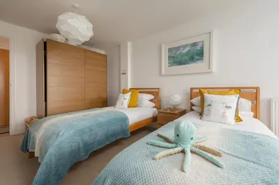 a bedroom with two beds with an octopus on them at Host & Stay - Sunset in Newquay