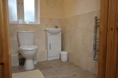 a bathroom with a toilet and a sink at The BarnsPigallie in Redruth