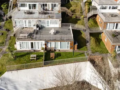 an aerial view of a house with a yard at 118 Sandyfeet Retreat in Saint Martin