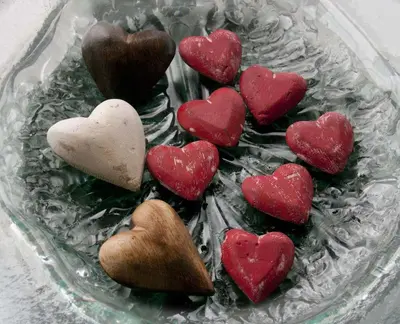 a group of heart shaped cookies in a glass bowl at Tregondale Manor Farm in Liskeard