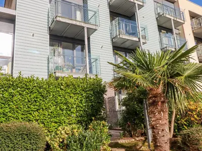 a building with a palm tree in front of it at 33 Tre Lowen in Newquay