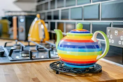 a colorful pot sitting on a counter in a kitchen at 4 Bed in Retorrick Mill oc-w28897 in Saint Mawgan