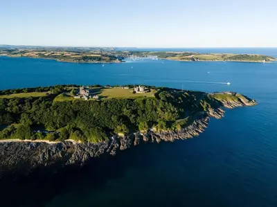 an aerial view of an island in the water at Stylish apartment with parking - Flat 2 Mill House in Penryn