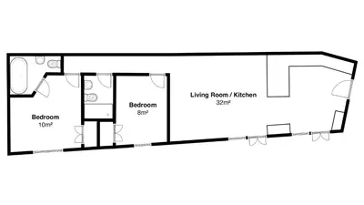 a floor plan of a tiny house at Ponckle's Place in St Ives