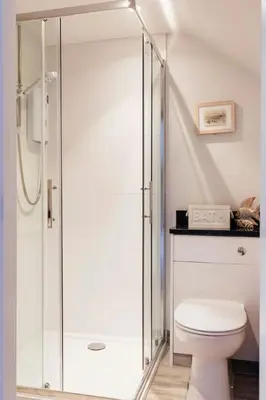 a bathroom with a shower and a toilet at 2 The Elms in St Ives