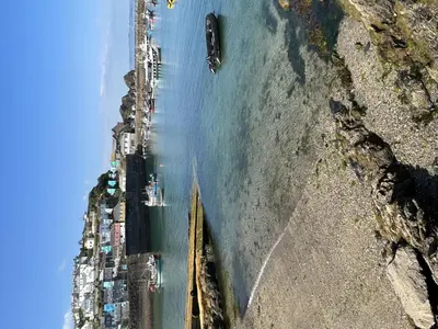 an aerial view of the ocean and a beach at Apartment Jetty Cottage by Interhome in Mevagissey