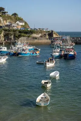 a group of boats in a body of water at Townhouse Parking 1 Min Walk to Tolcarne Beach in Newquay