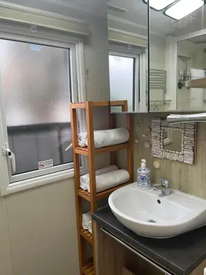 a bathroom with a sink and a mirror at 62 Newquay Bay Resort Pet Friendly in Newquay