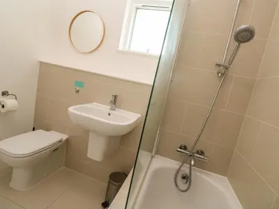 a bathroom with a toilet and a sink and a shower at Una, Lodge 70 in St Ives
