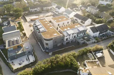 an overhead view of a city with buildings at Harlyn Folly, Apartment 6, Harlyn in St Merryn