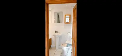 a bathroom with a toilet and a sink at Seaview Barns in Budock Water