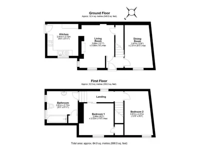 two views of a floor plan of a house at Rock Cottage in St. Issey